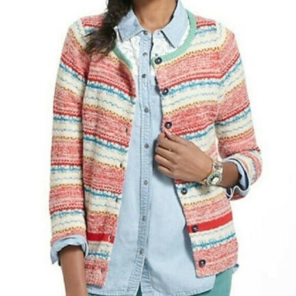 Sparrow Anthropologie Marna Fair Isle Striped Merino Wool Blend Cardigan M $188 - Picture 16 of 16